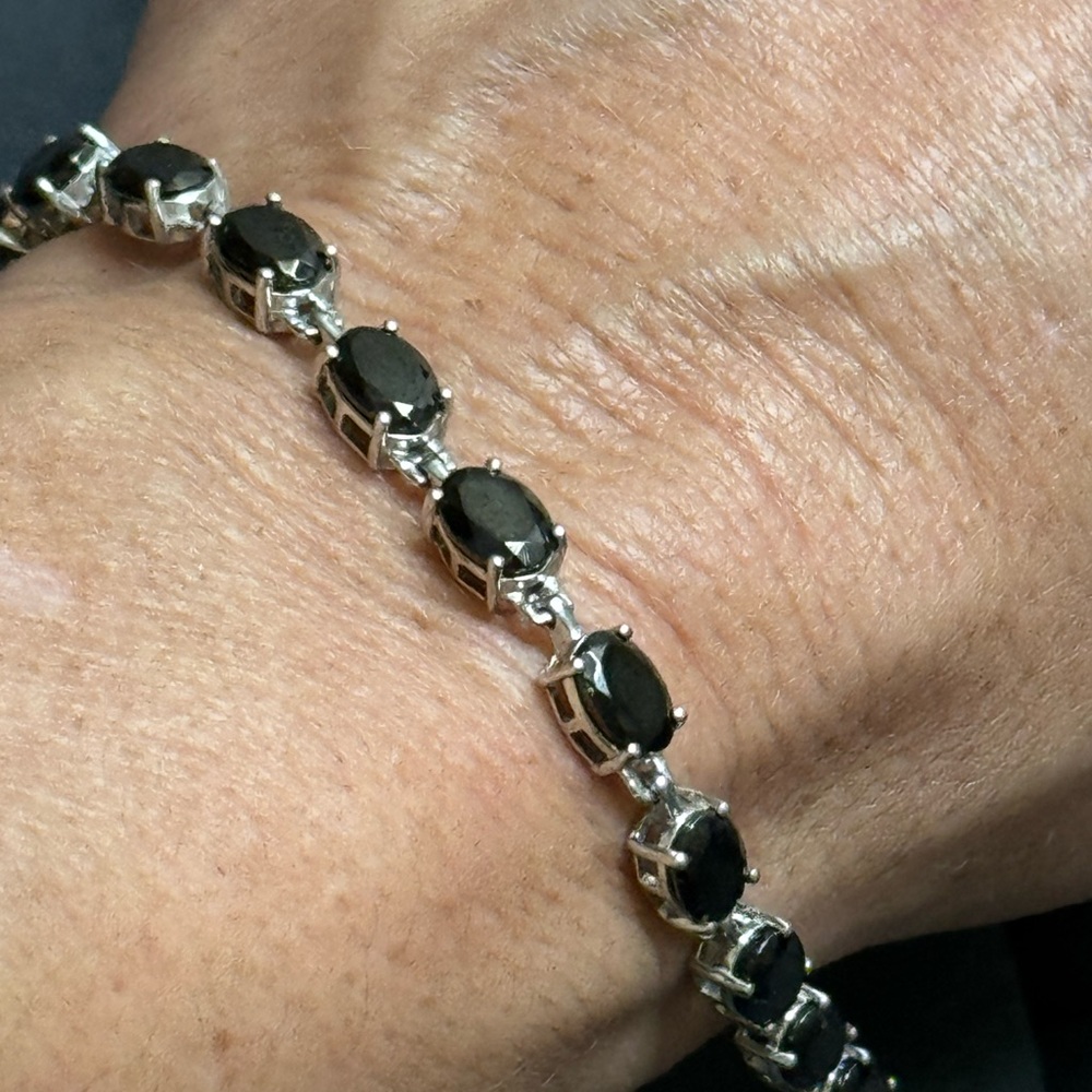 Elegant Black Onyx Sterling Silver Tennis Bracelet 8”